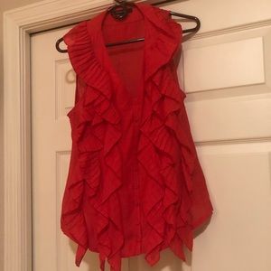 Red flowing ruffle, sleeveless blouse